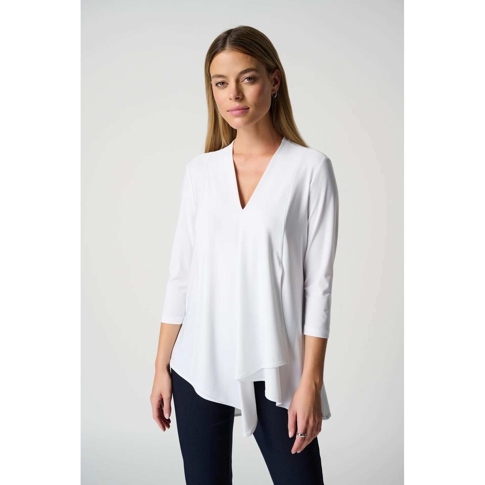 Joseph Ribkoff Womens White Asymmetric Layered Tunic Blouse V-Neck Size 8‎